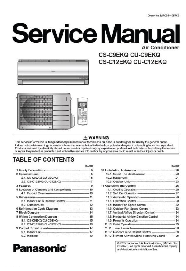 CS-C9EKQ, CS-C12EKQ, CU-C9EKQ, CU-C12EKQ